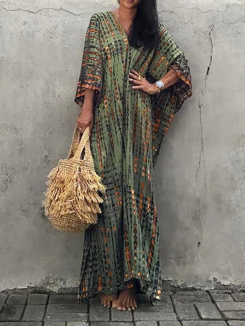 Kalani | Women's Tie Dye Print V Neck Maxi Summer Dress