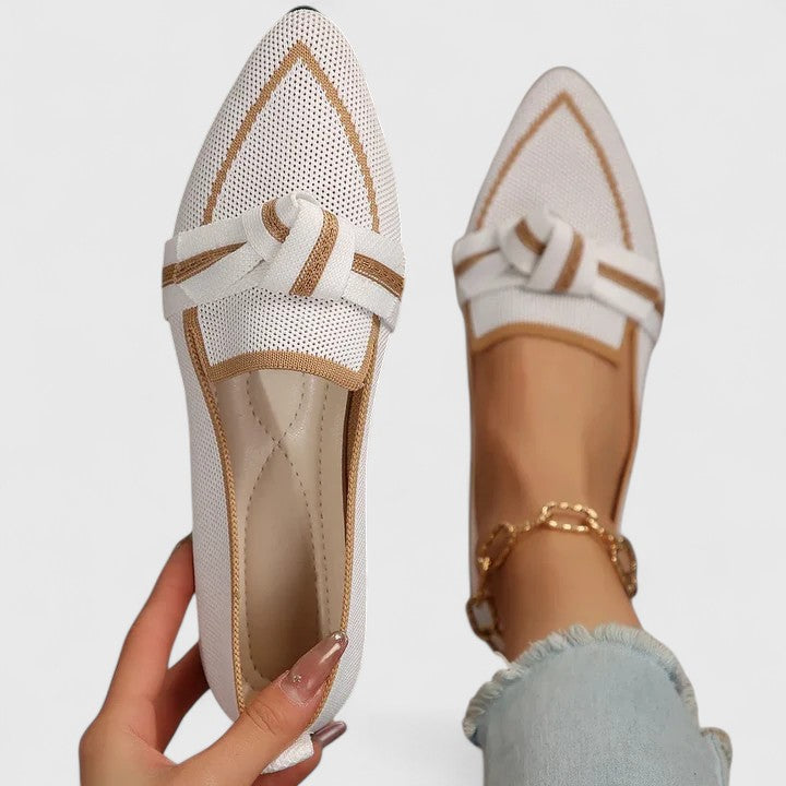 Lena | Women's Pointed Toe Knit Loafers Slip-On Contrast Trim