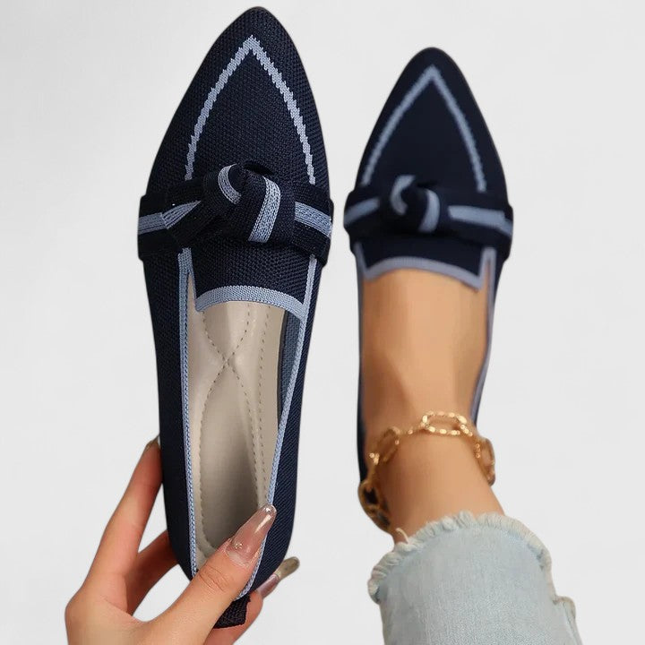 Lena | Women's Pointed Toe Knit Loafers Slip-On Contrast Trim 4