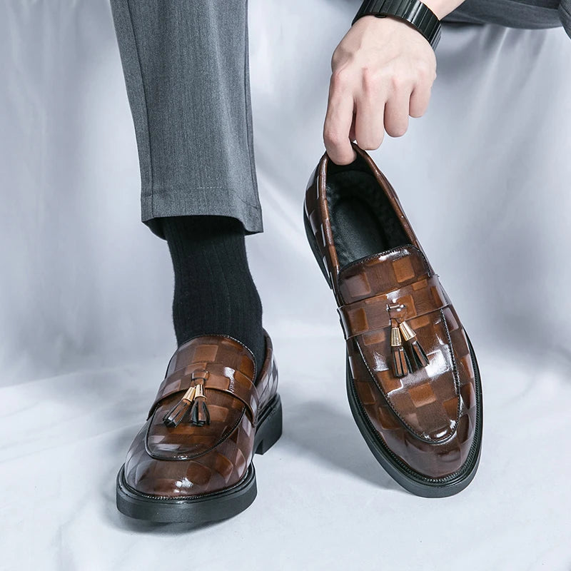 Luca | Men's Tassel Loafers Woven Patent Leather