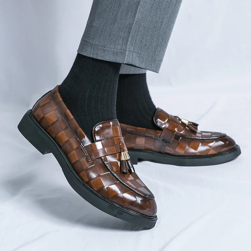 Luca | Men's Tassel Loafers Woven Patent Leather 5