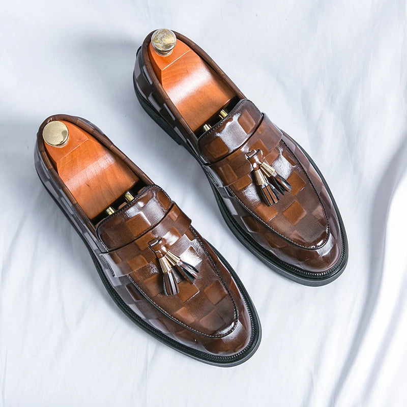 Luca | Men's Tassel Loafers Woven Patent Leather 6