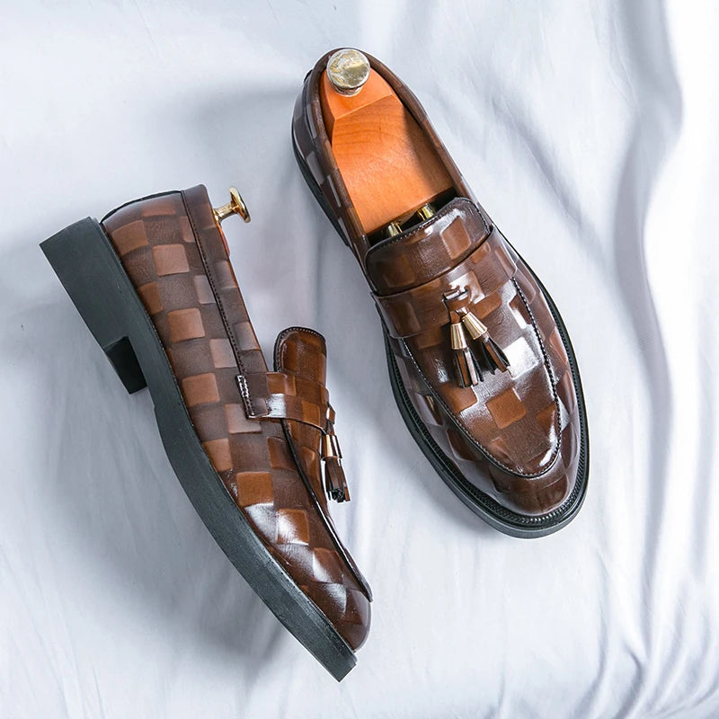 Luca | Men's Tassel Loafers Woven Patent Leather 8