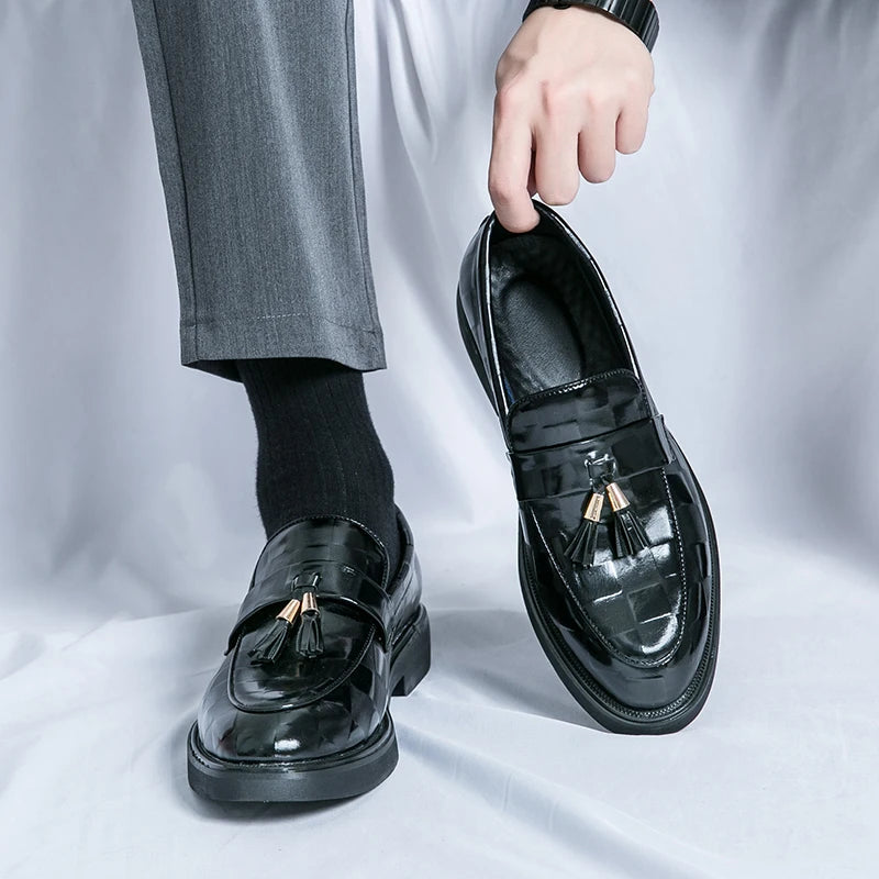 Luca | Men's Tassel Loafers Woven Patent Leather 9