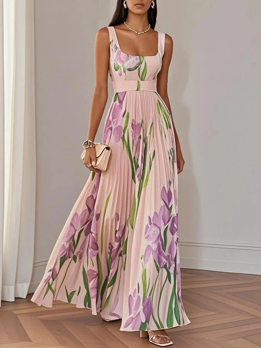 Margot | Women's Floral Square Neck Pleated Maxi Dress 5