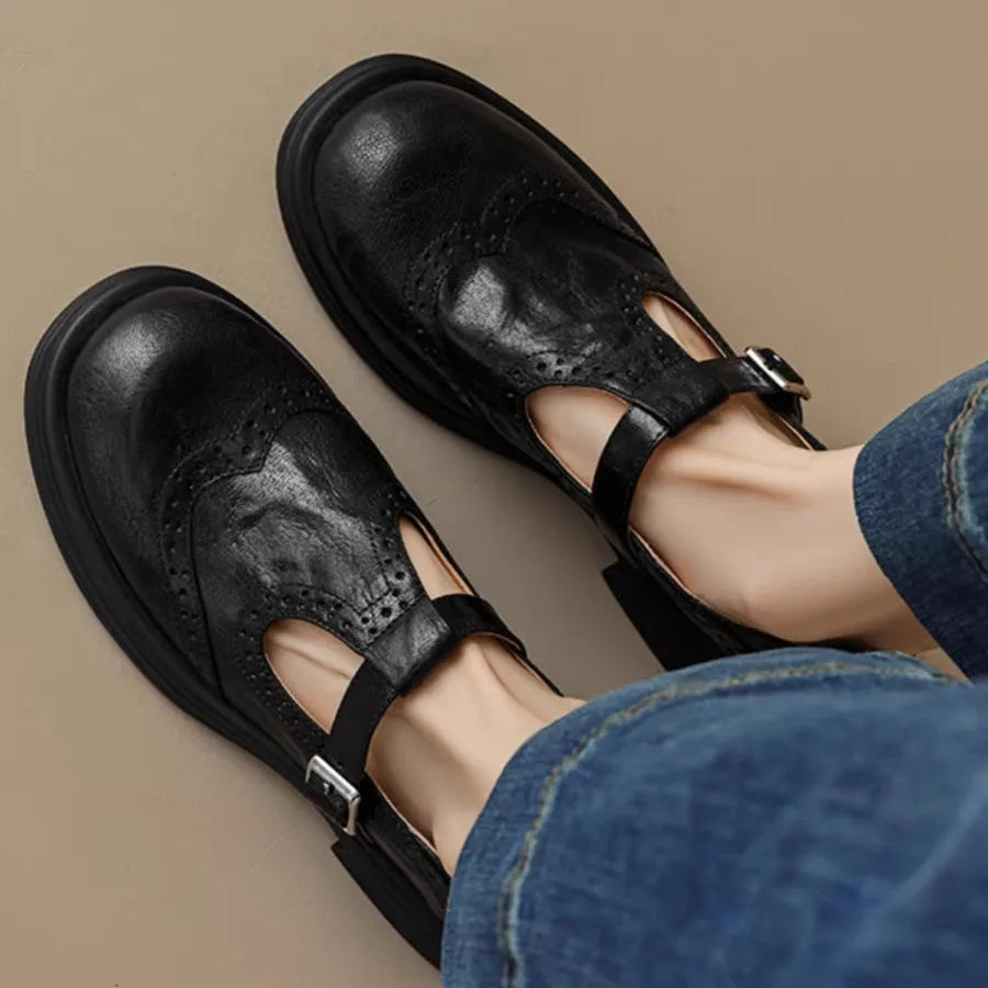 Margot | Women's T Strap Buckle Flat Shoes