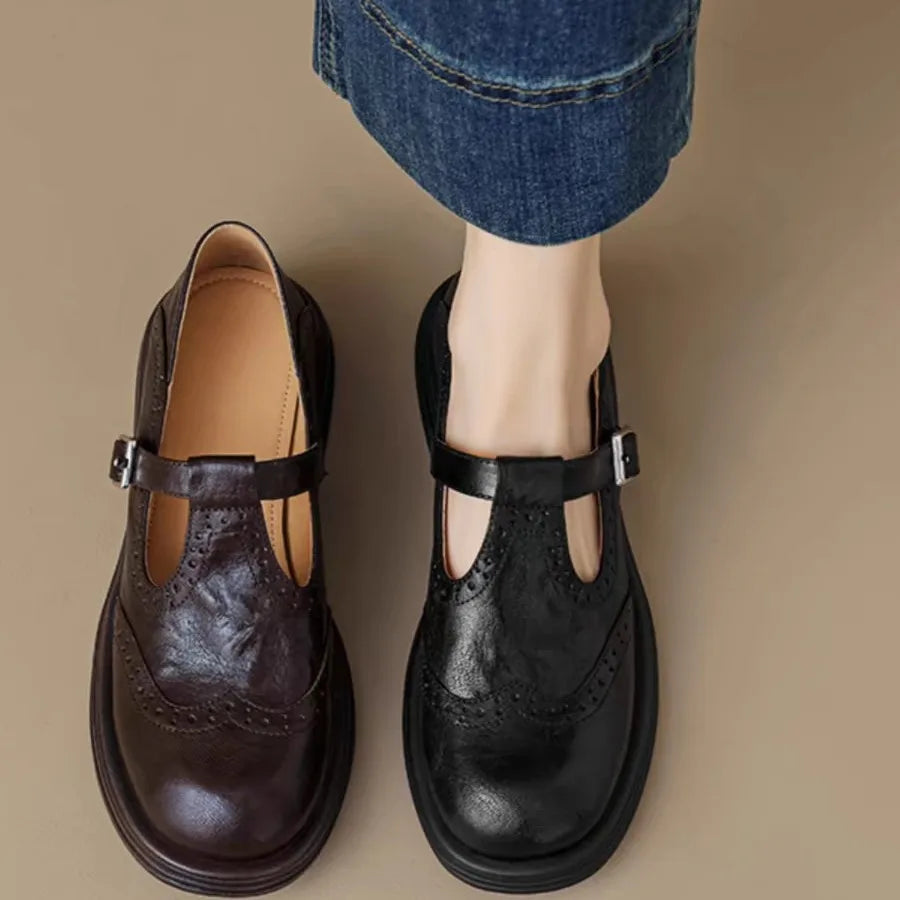 Margot | Women's T Strap Buckle Flat Shoes