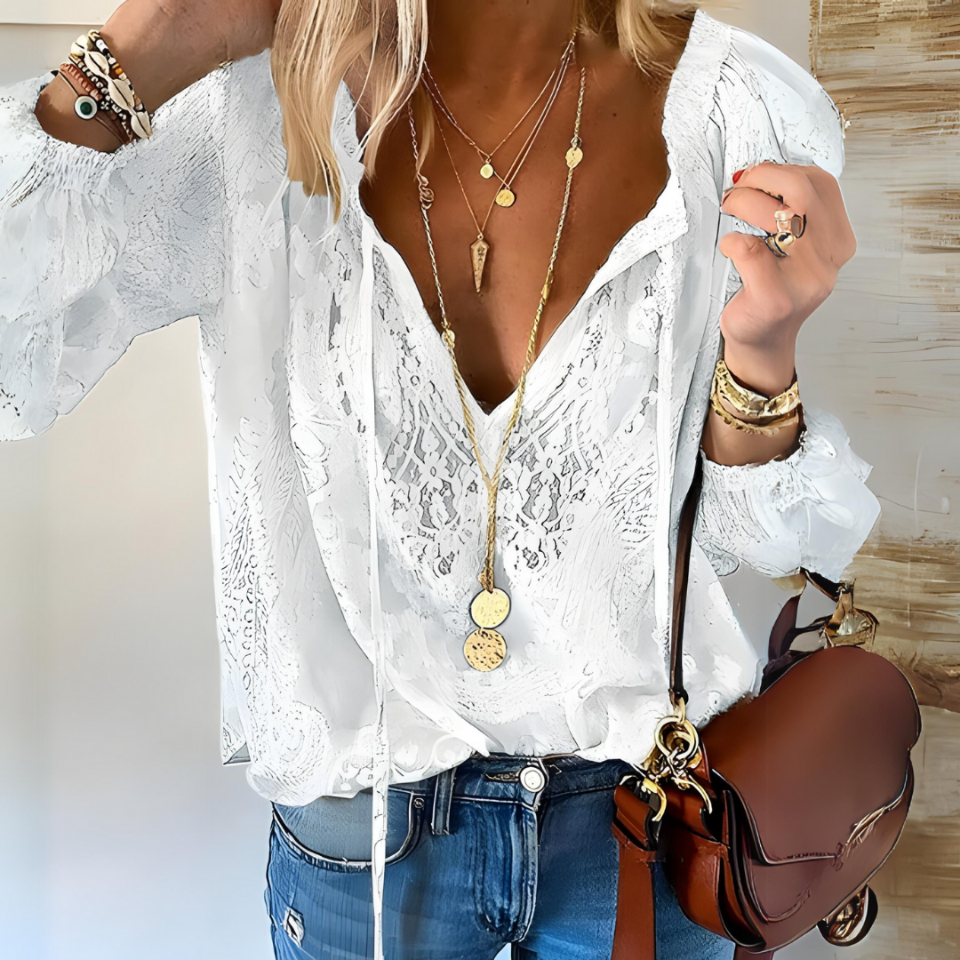 Marlowe | Women's Boho Lace V Neck Long Sleeve Blouse