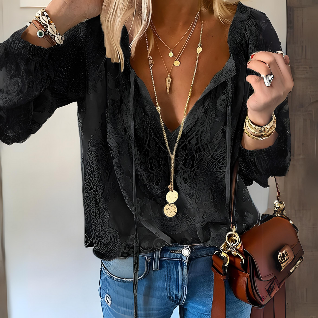 Marlowe | Women's Boho Lace V Neck Long Sleeve Blouse