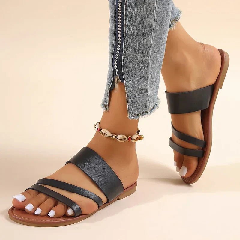 Marsha | Women's Flat Leather Cross-Strap Sandals 