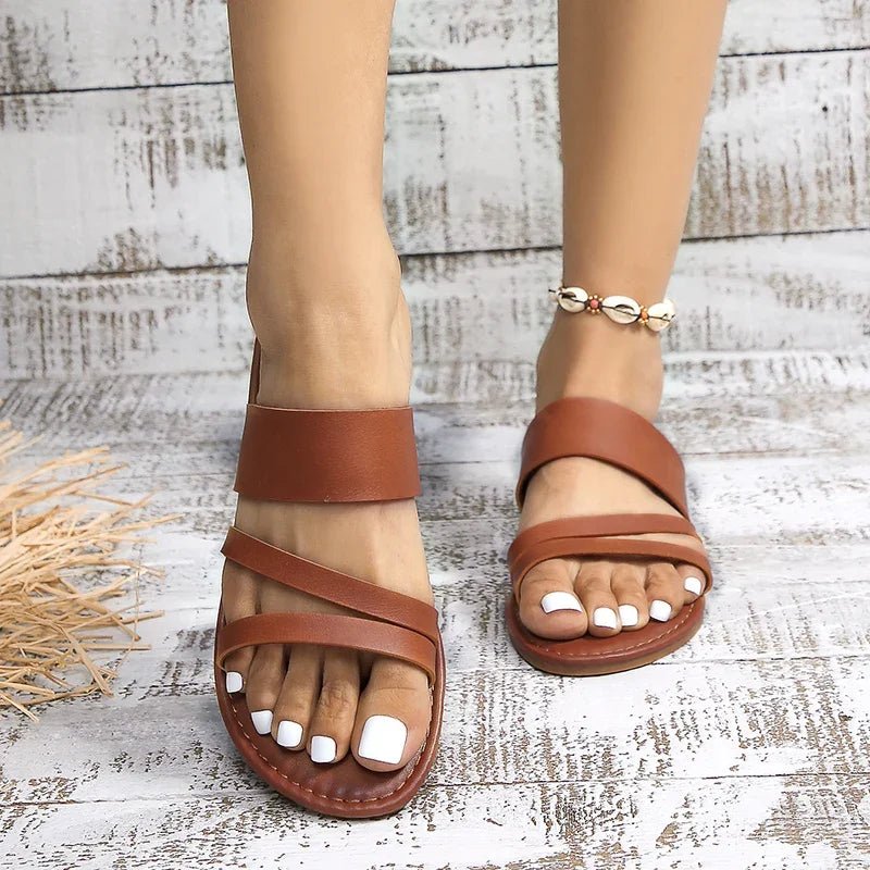 Marsha | Women's Flat Leather Cross-Strap Sandals 