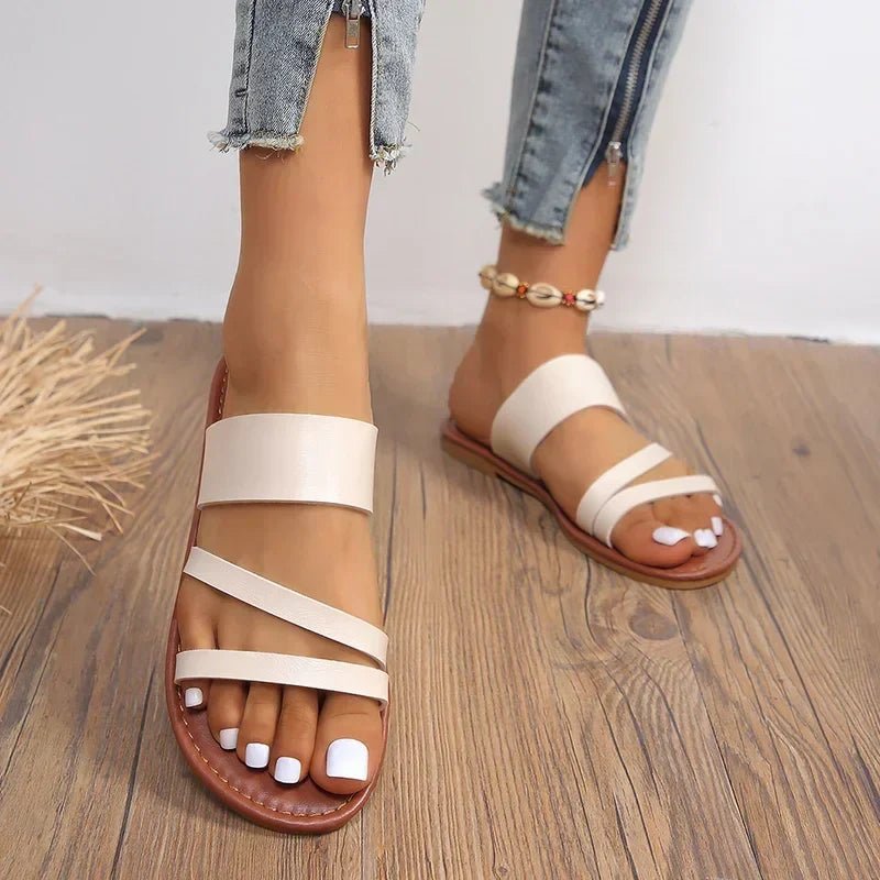 Marsha | Women's Flat Leather Cross-Strap Sandals 