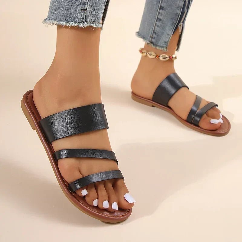 Marsha | Women's Flat Leather Cross-Strap Sandals 