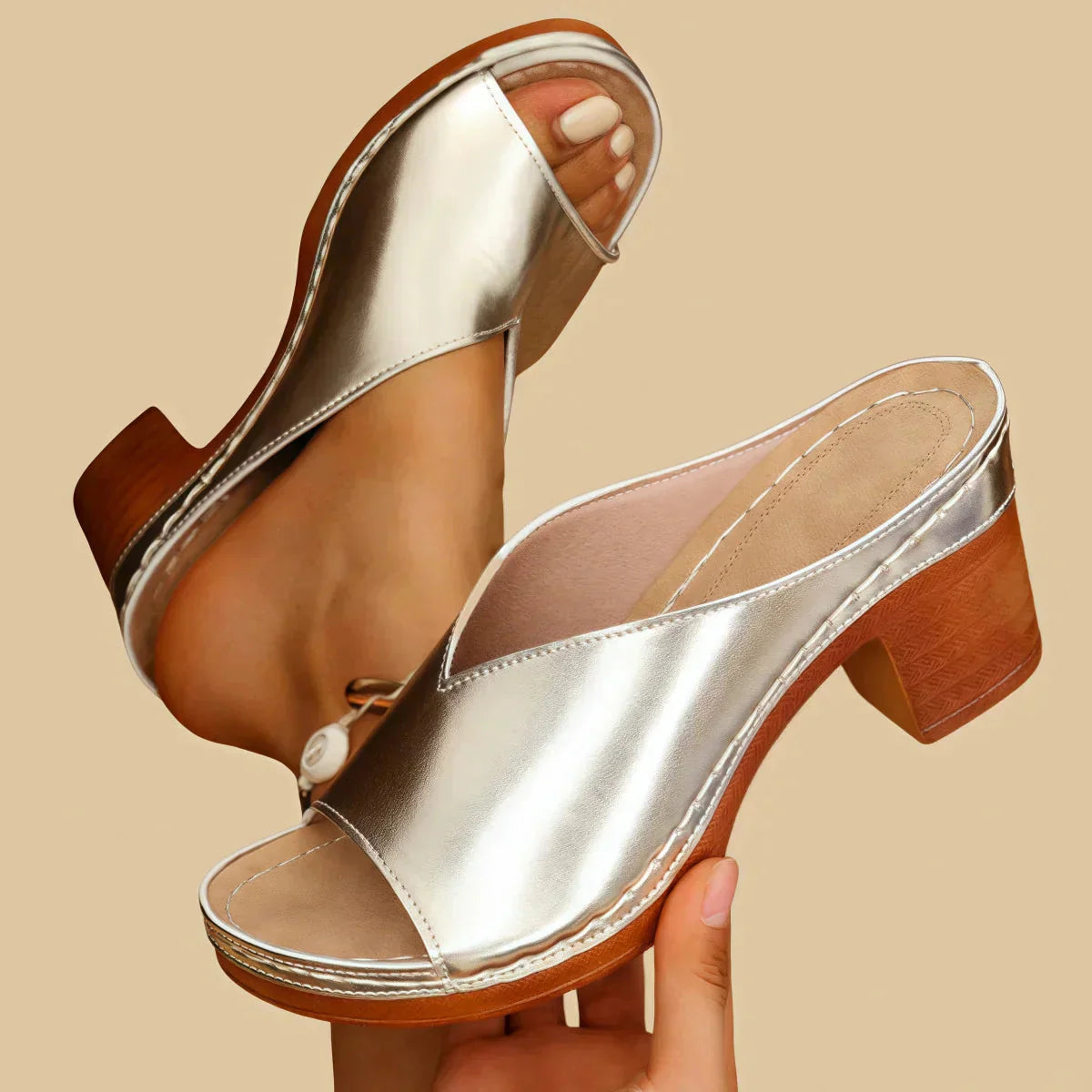 Martha | Women's Peep Toe Block Heel Slip On Sandals 1