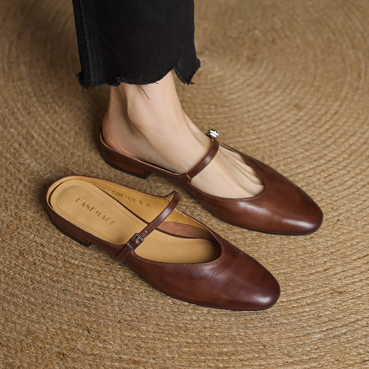 Monica | Women's Mary Jane Mules Round Toe Leather Strap