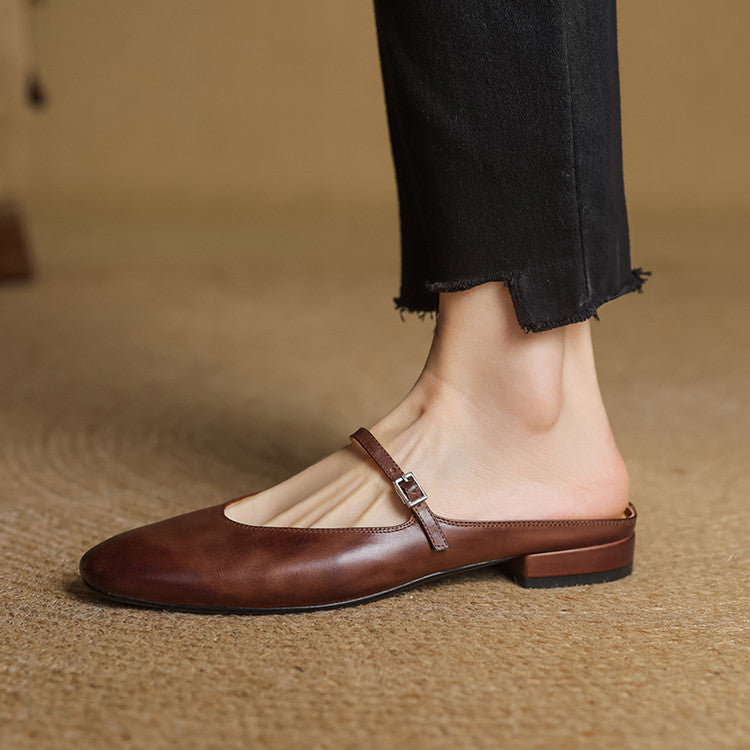 Monica | Women's Mary Jane Mules Round Toe Leather Strap 1
