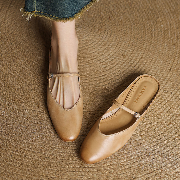 Monica | Women's Mary Jane Mules Round Toe Leather Strap 10