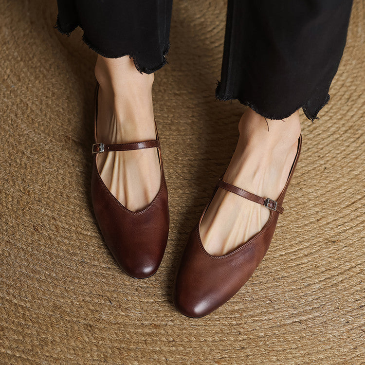 Monica | Women's Mary Jane Mules Round Toe Leather Strap 3