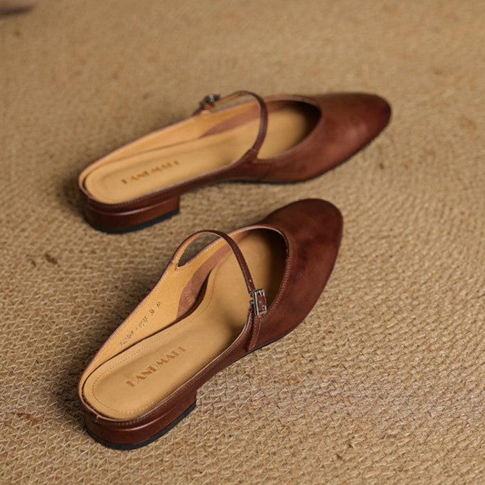 Monica | Women's Mary Jane Mules Round Toe Leather Strap 4