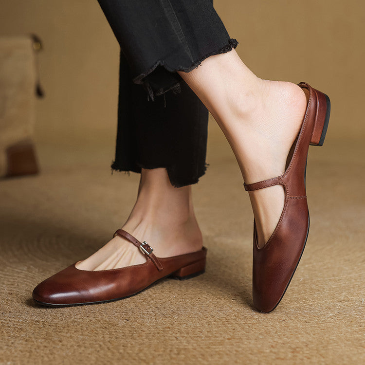 Monica | Women's Mary Jane Mules Round Toe Leather Strap 5