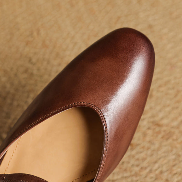Monica | Women's Mary Jane Mules Round Toe Leather Strap 7