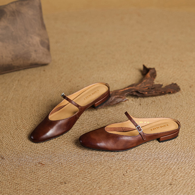 Monica | Women's Mary Jane Mules Round Toe Leather Strap 9