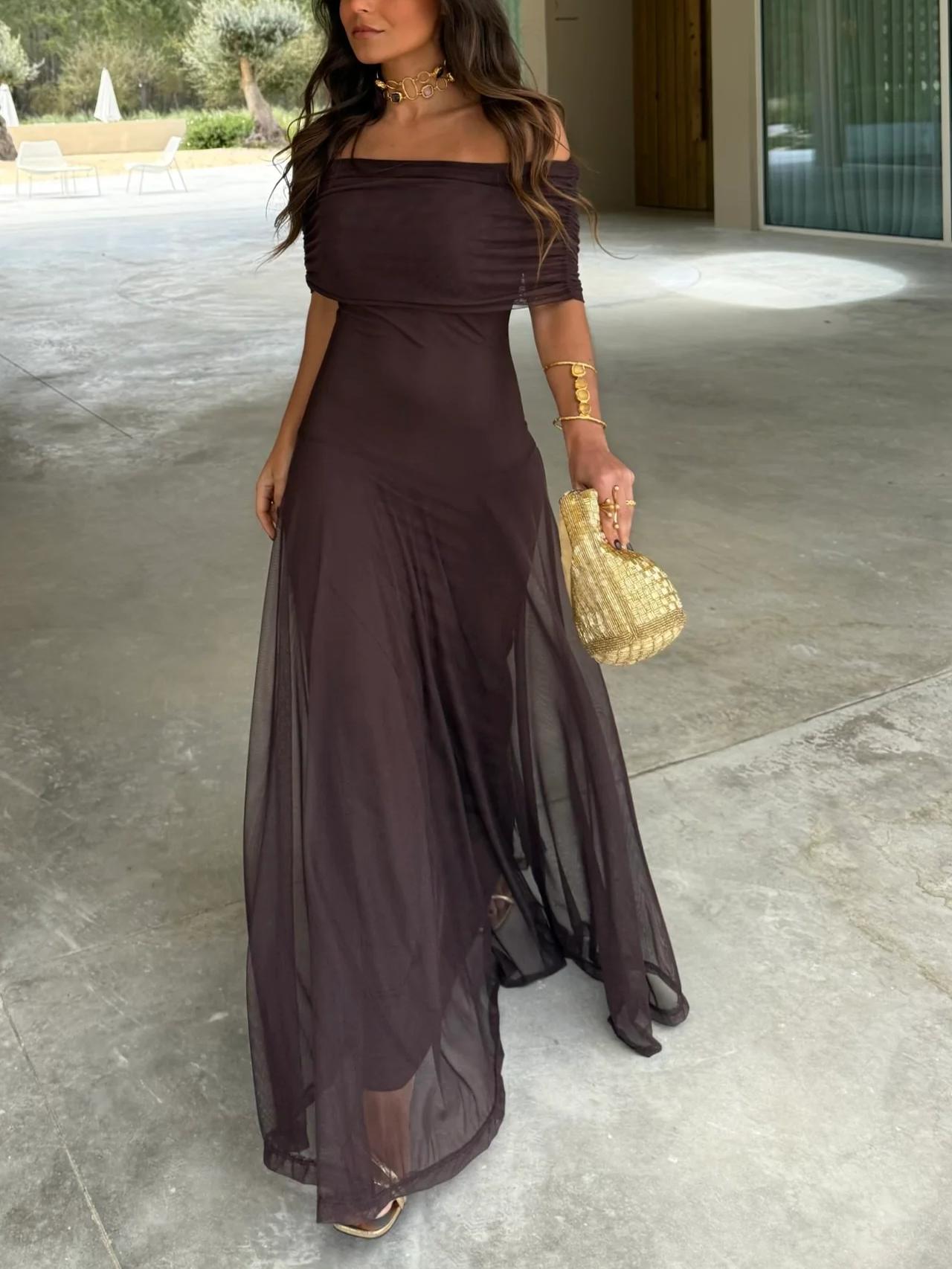 Off Shoulder Chiffon Maxi Dress For Women | Elanora 0