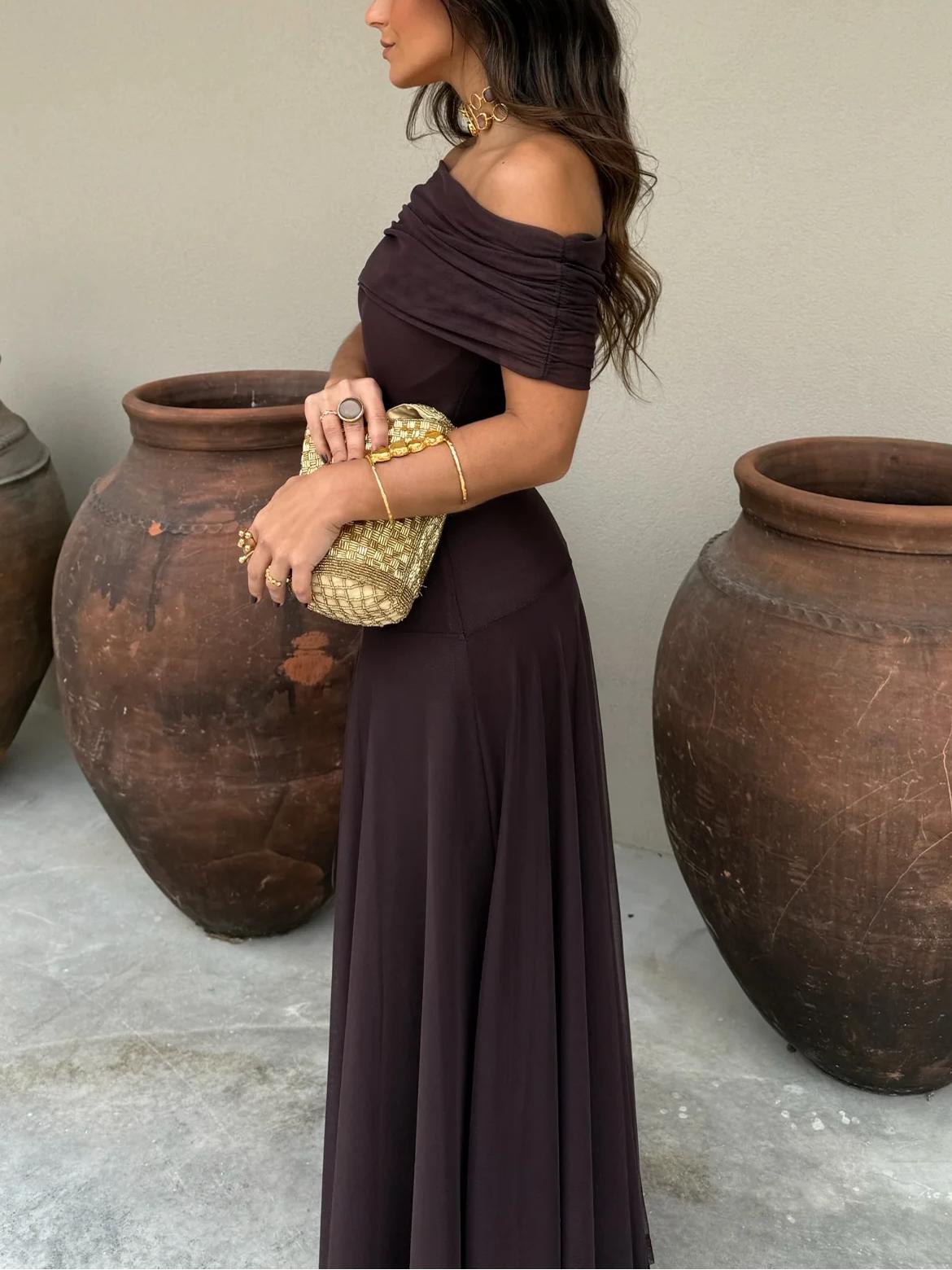 Off Shoulder Chiffon Maxi Dress For Women | Elanora 4