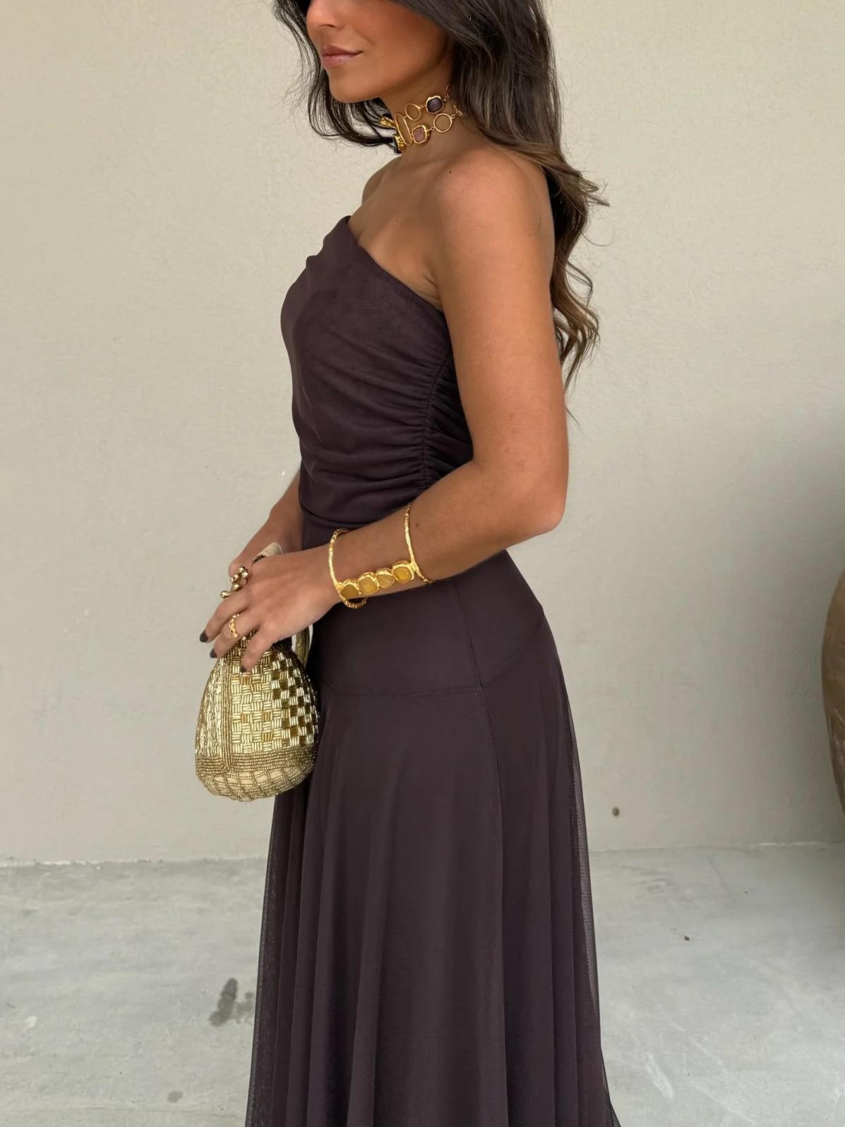 Off Shoulder Chiffon Maxi Dress For Women | Elanora 6