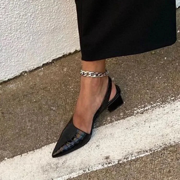 Pam | Women's Croc Embossed Pointed Toe Slingback Pumps 2