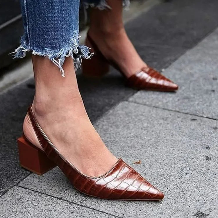 Pam | Women's Croc Embossed Pointed Toe Slingback Pumps 3
