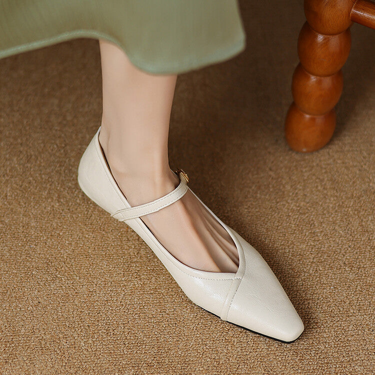 Pam | Women's Pointed Toe Flat Pumps Ankle Strap Cream 3