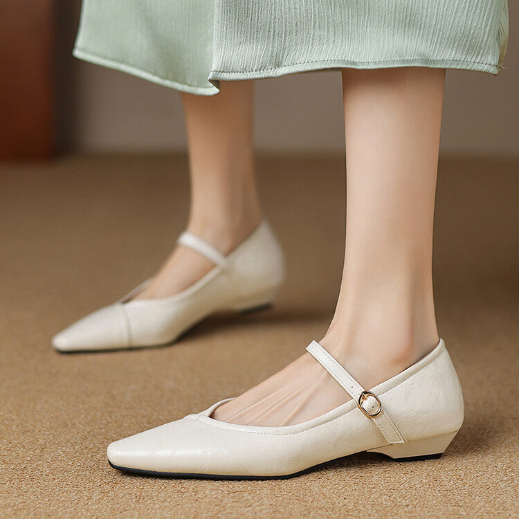 Pam | Women's Pointed Toe Flat Pumps Ankle Strap Cream 4