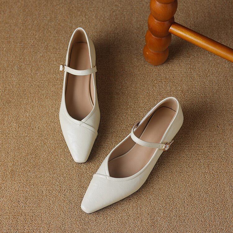 Pam | Women's Pointed Toe Flat Pumps Ankle Strap Cream 5