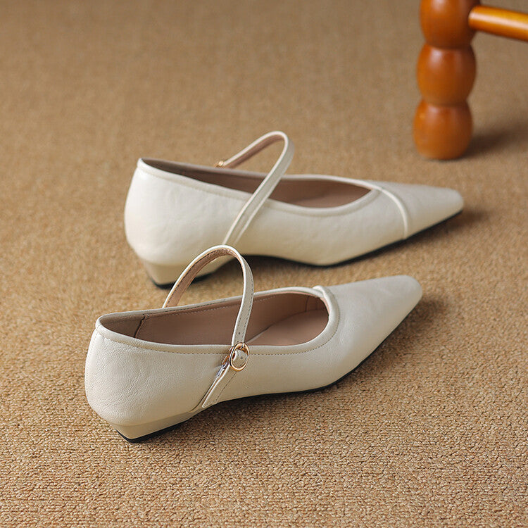Pam | Women's Pointed Toe Flat Pumps Ankle Strap Cream 6