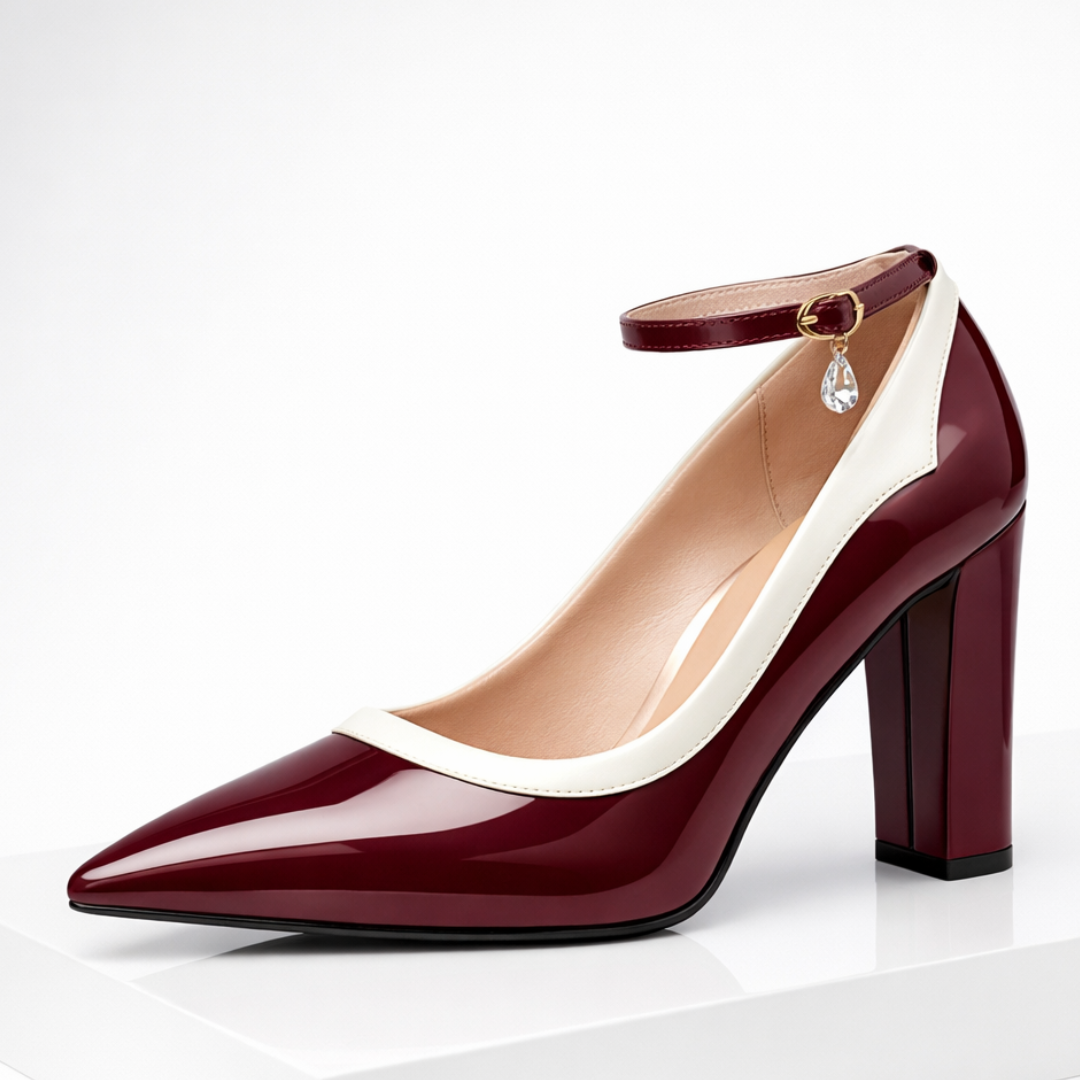 Pamela | Women's Summer Ankle Strap Block Heel Pumps Patent Two-Tone