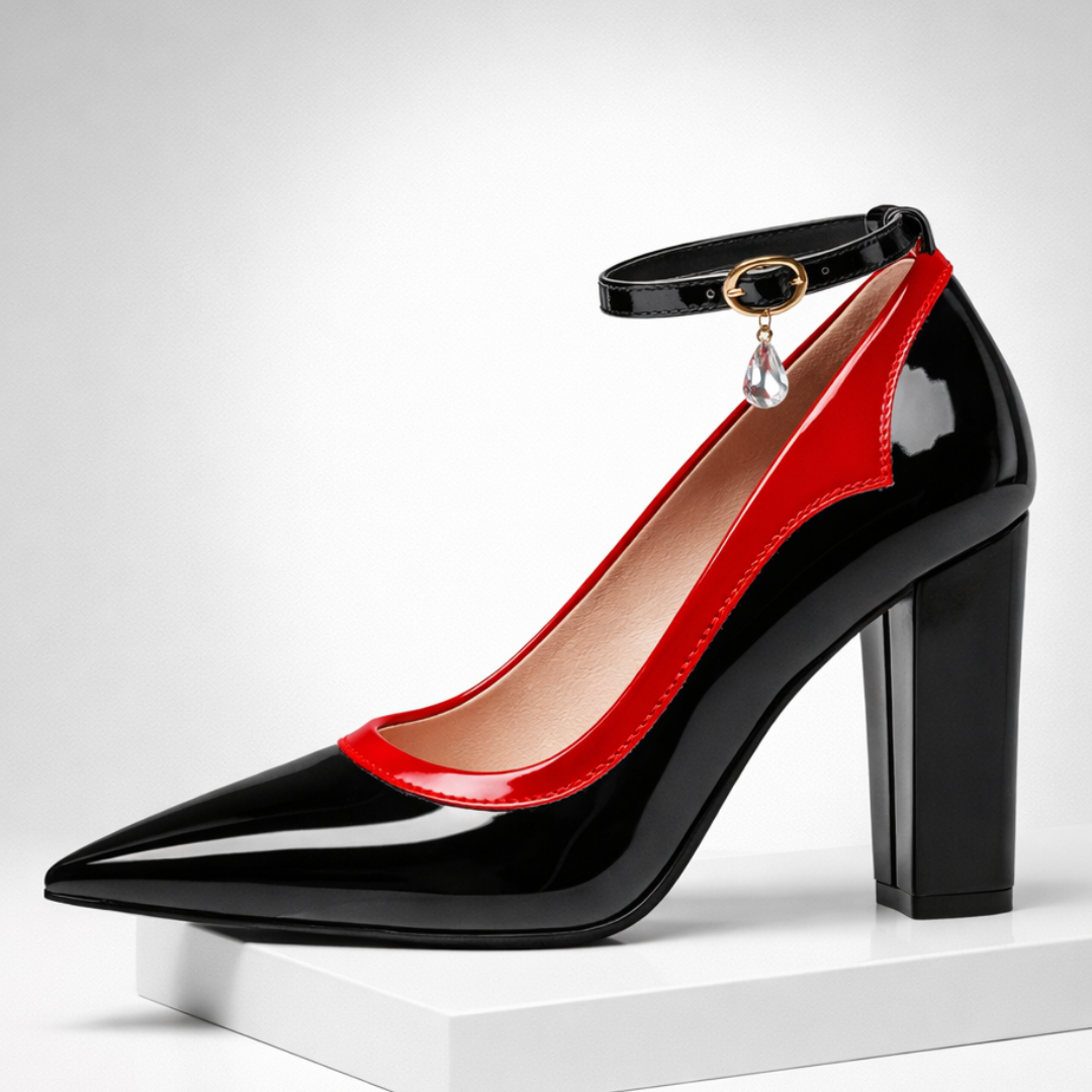 Pamela | Women's Summer Ankle Strap Block Heel Pumps Patent Two-Tone 1