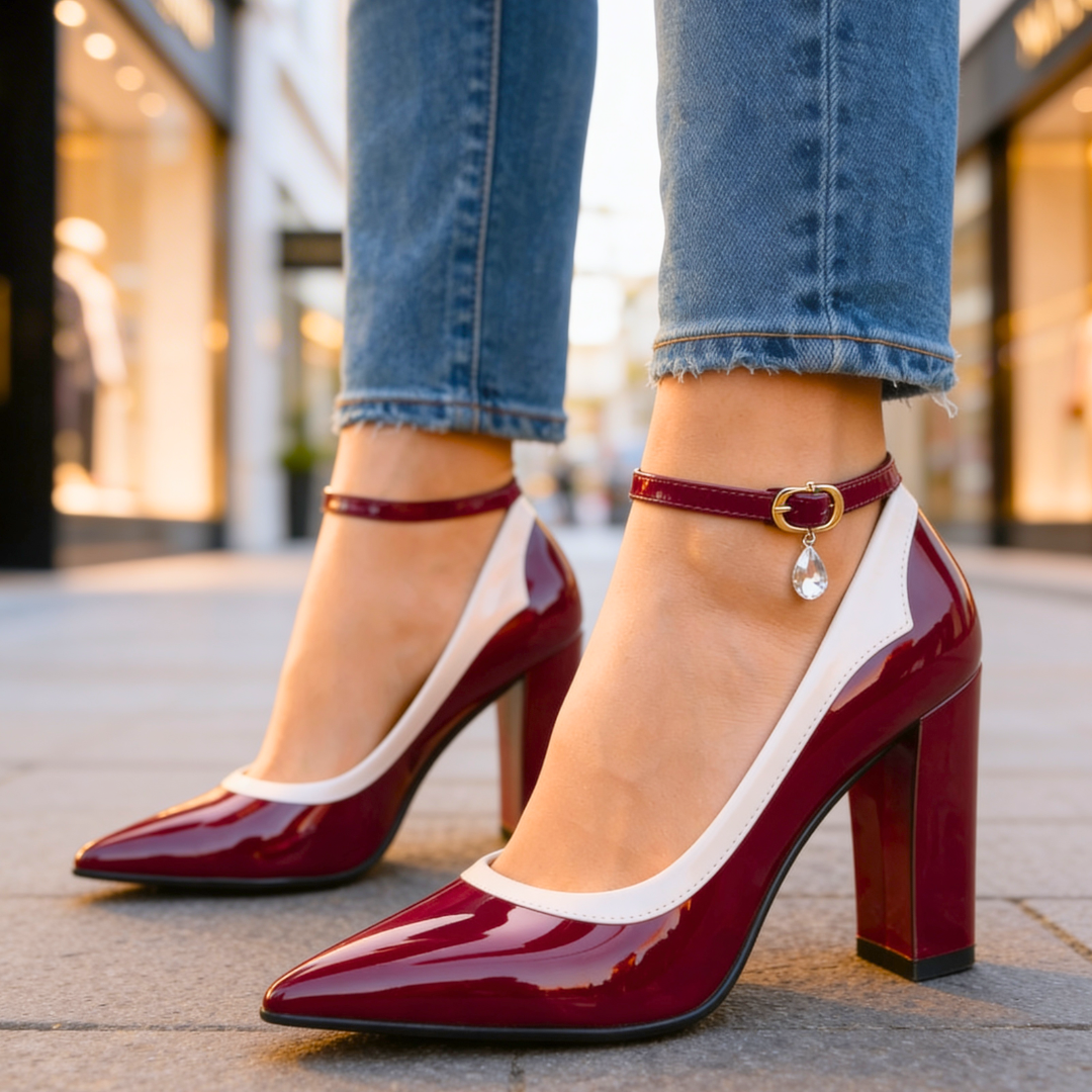 Pamela | Women's Summer Ankle Strap Block Heel Pumps Patent Two-Tone 2