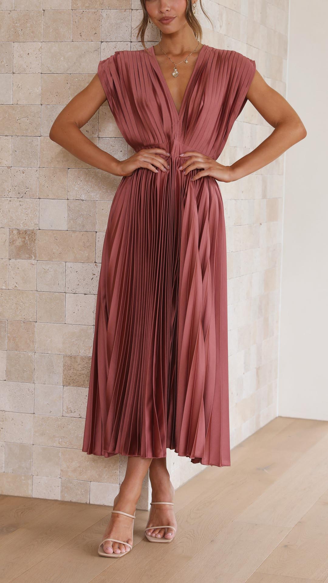 Penelope | Women's Pleated V-Neck Cap Sleeve Maxi Dress 1