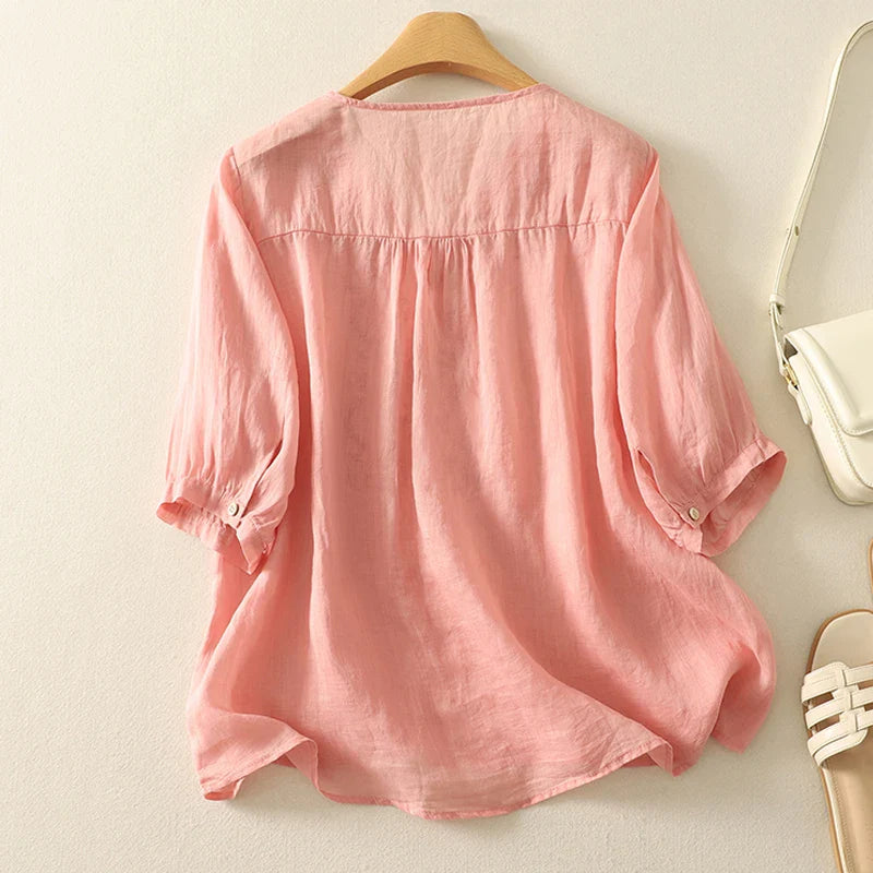 Rela | Relaxed V-Neck Womens Blouse with Embroidery 7