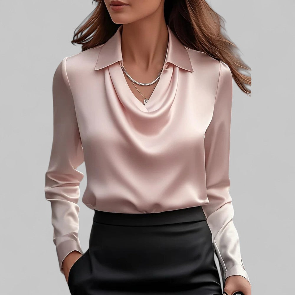 Rose | Women’s Draped Neck Long Sleeve Satin Blouses 2