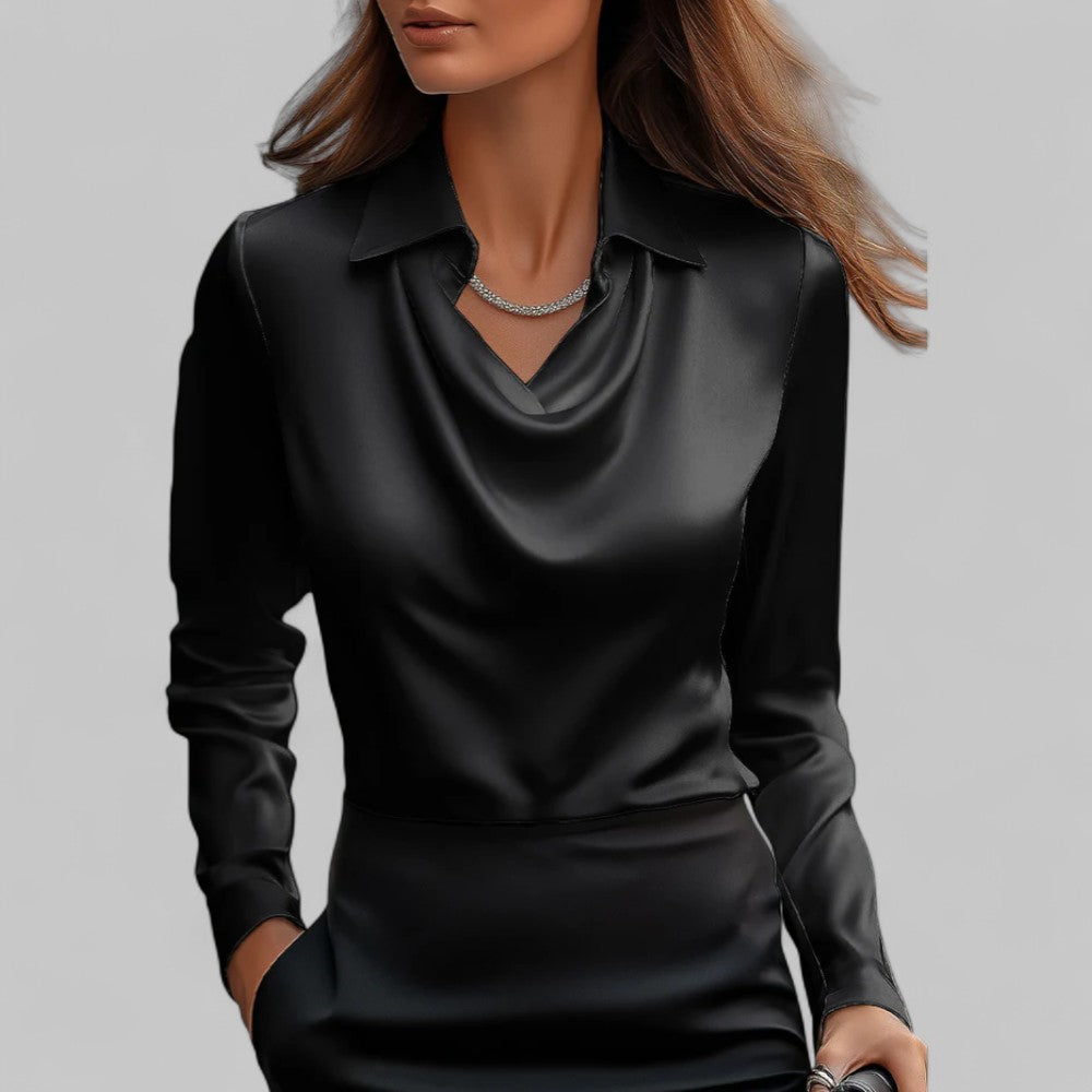 Rose | Women’s Draped Neck Long Sleeve Satin Blouses 8