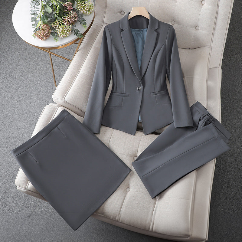 Sabrina | Women's Button Blazer Skirt Pants 3 Piece Suit Set
