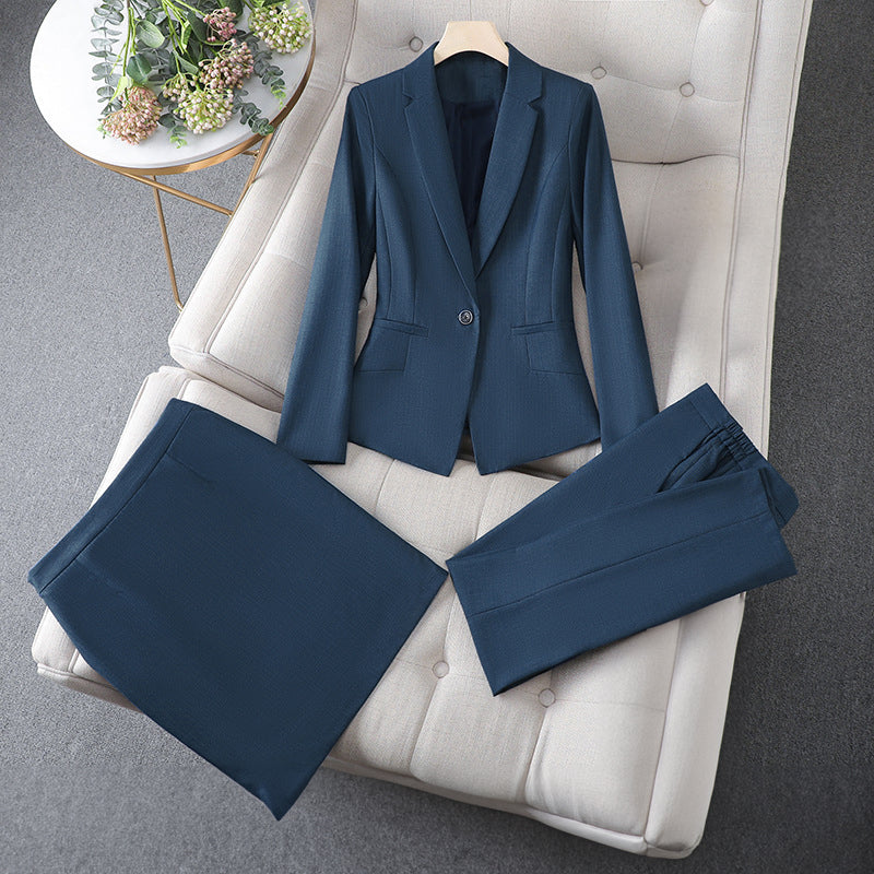 Sabrina | Women's Button Blazer Skirt Pants 3 Piece Suit Set