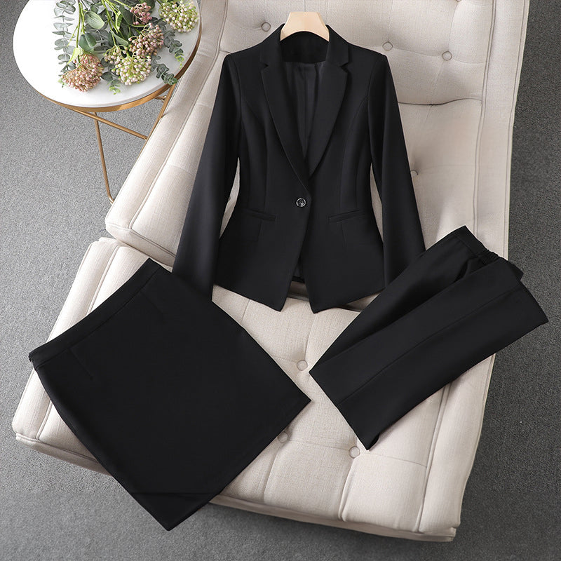 Sabrina | Women's Button Blazer Skirt Pants 3 Piece Suit Set