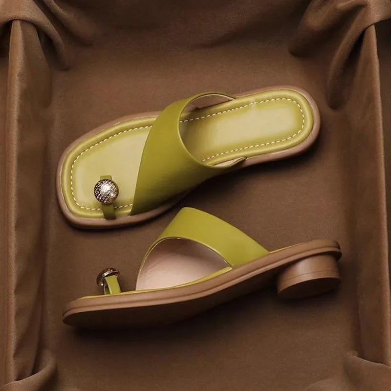 Sabrina | Women's Slip-On Sandals Toe Ring Leather Block Heel 1