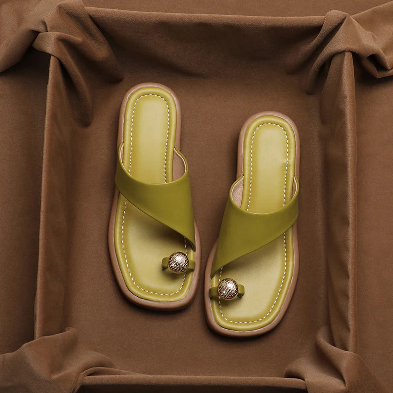 Sabrina | Women's Slip-On Sandals Toe Ring Leather Block Heel 2