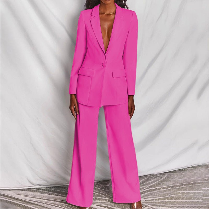 Samantha | Women's Single Button Blazer Wide Leg Suit Set 4