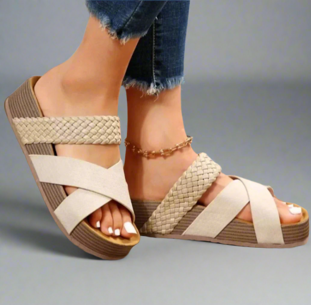 Sandra | Women's Slide Sandals Woven Crossover Strap Flatform 4