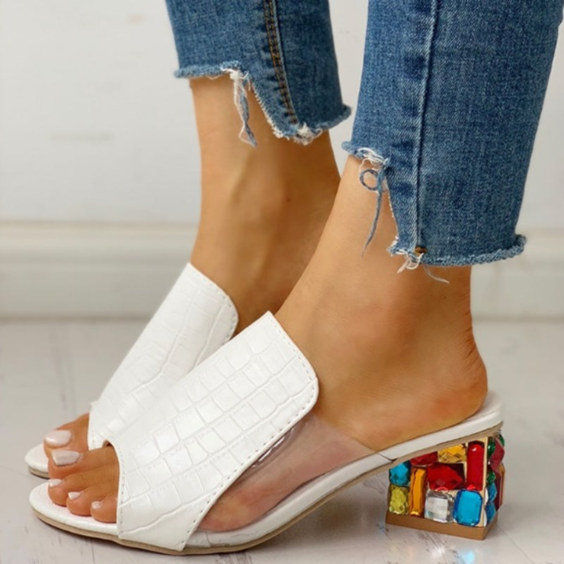 Sara | Women's Slide Sandals Croc Embossed Jewelled Heel 6